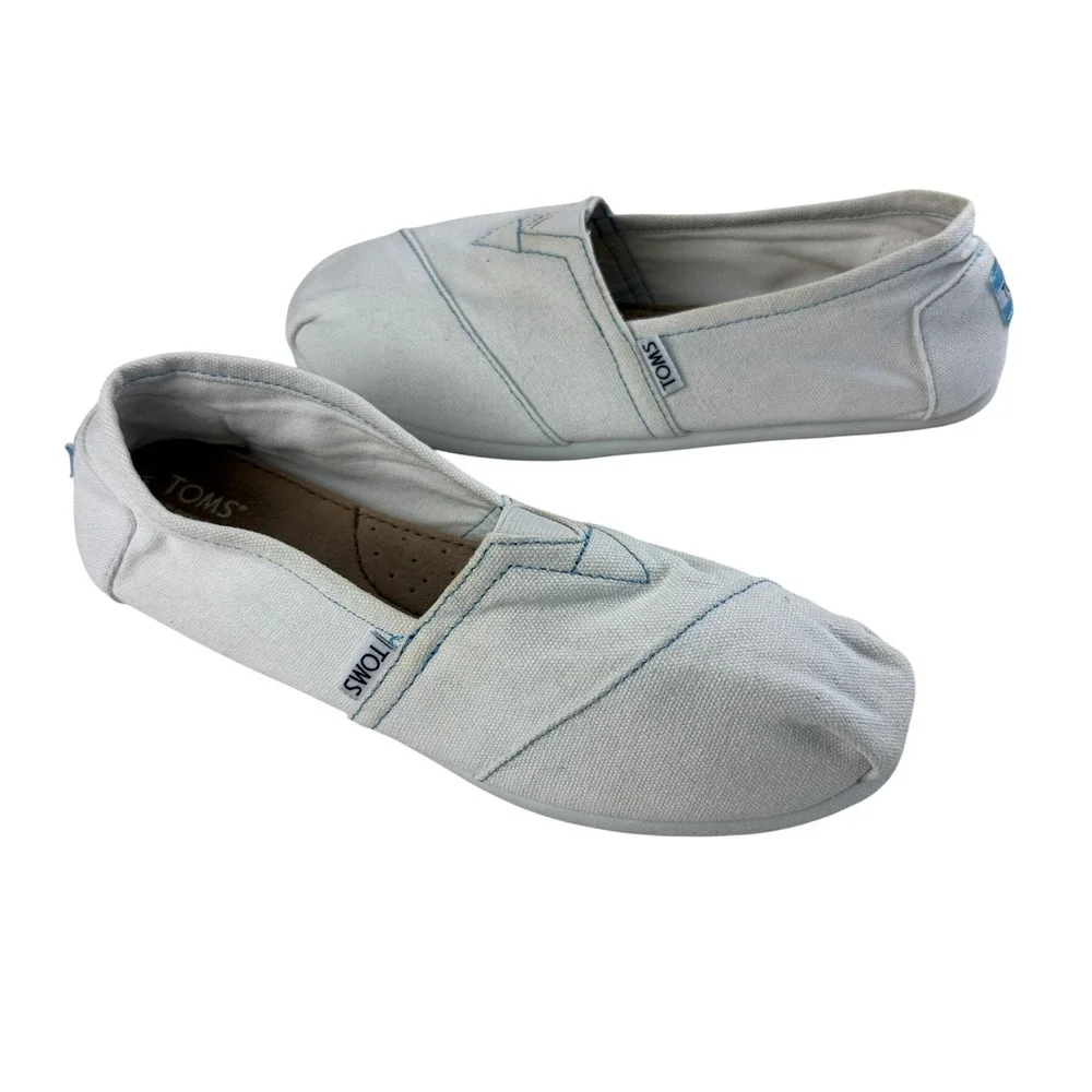 Toms Classic Alpargata Canvas Slip On Flat Shoe Women 8.5 White Comfy Minimalist